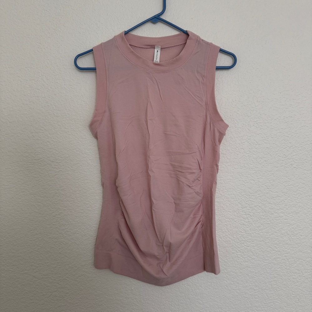 Athleta pink ruched workout top